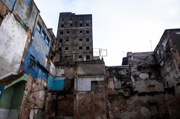 low angle view of abandoned built structures