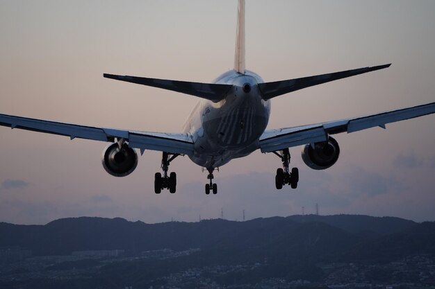 空に向かって飛ぶ飛行機の低角度の景色