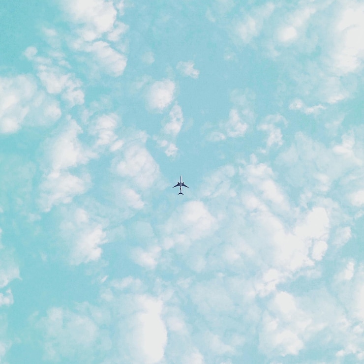 Photo 空を飛ぶ飛行機の低角度の景色
