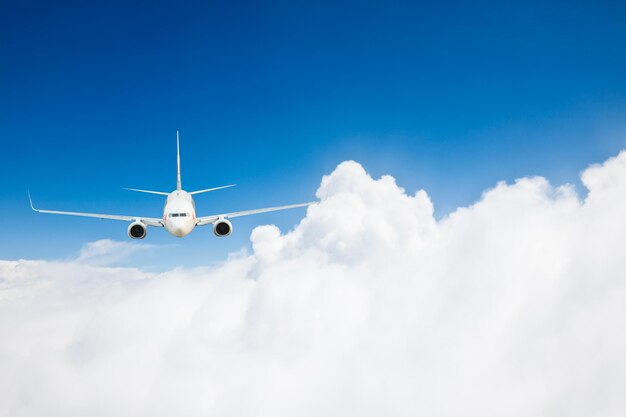 空を飛ぶ飛行機の低角度の景色