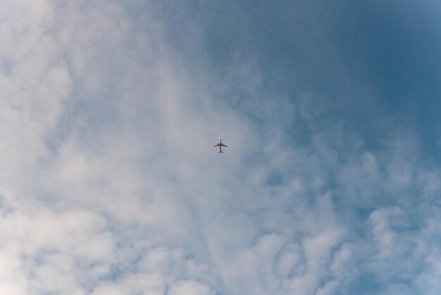 空を飛ぶ飛行機の低角度の景色