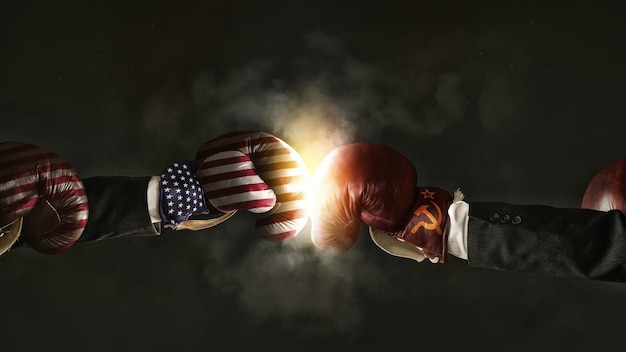 Photo low angle view of america and russia boxing