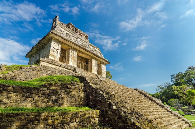 Low angle view of ancient mayan temple