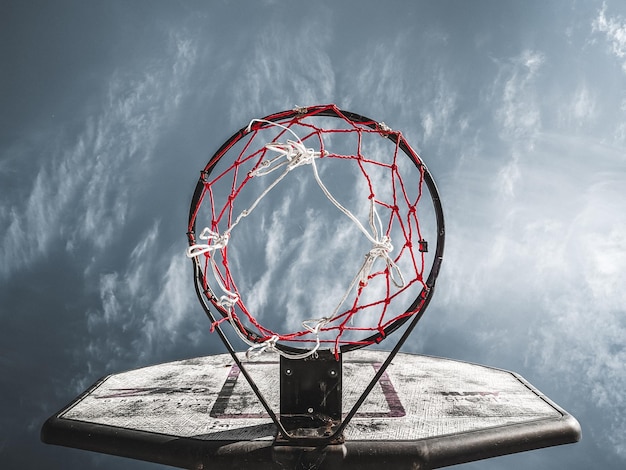 Low angle view of basketball hoop against sky