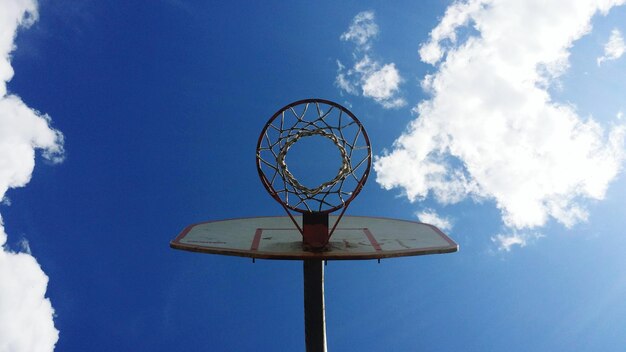 Low angle view of basketball hoop against sky