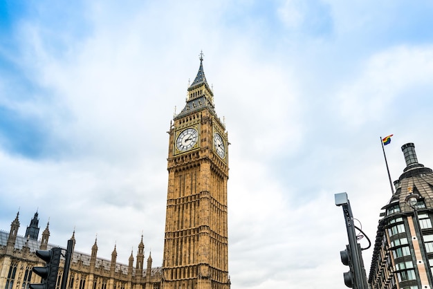 Low angle view of big ben against cloudy sky
