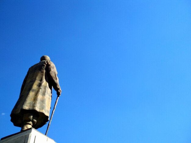 Low angle view of bird perching against clear blue sky