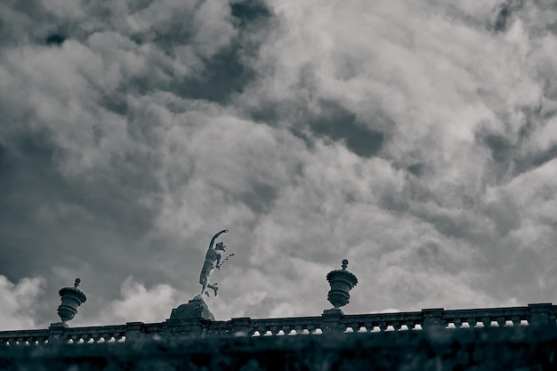 Photo low angle view of birds on roof against sky