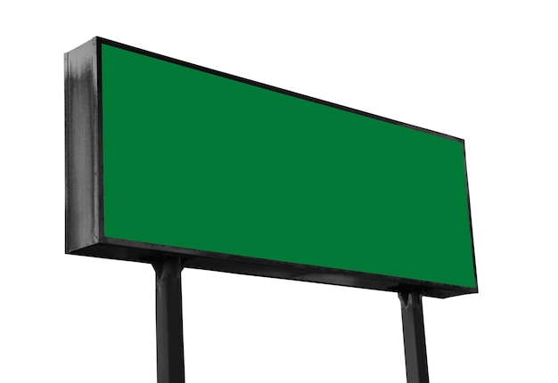 Low angle view of blank green billboard against white background