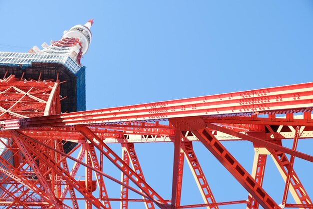 明るい青い空に照らされた橋の低角度の景色