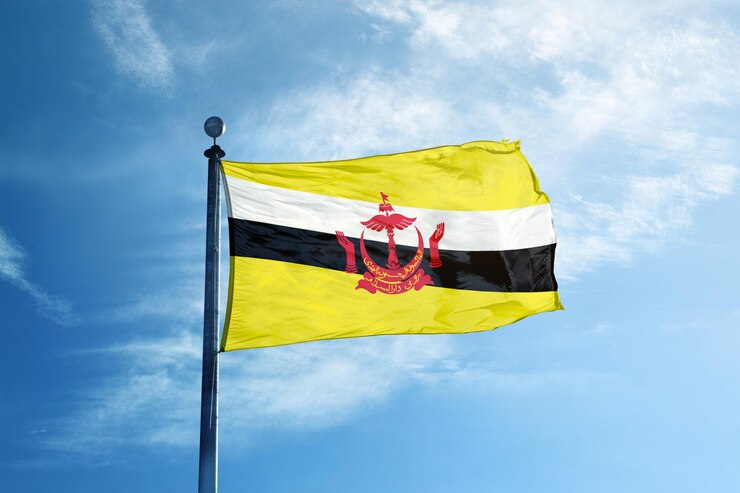 Photo low angle view of brunei flag against blue sky