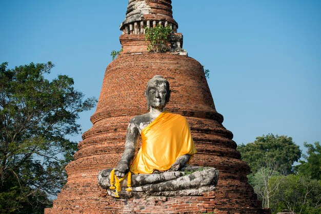 Foto vista a bassa angolazione della statua di buddha a wat mahathat