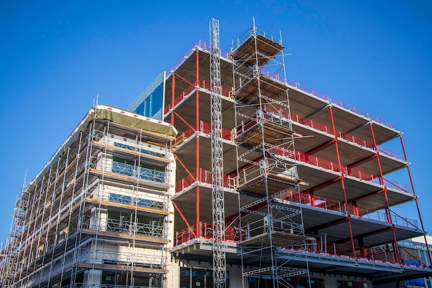 Low angle view of building against blue sky