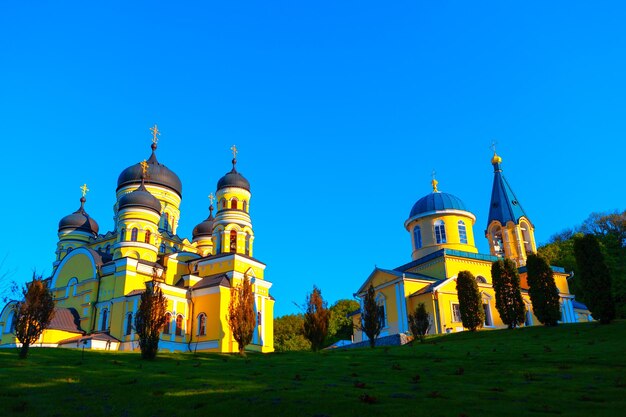 Low angle view of building against blue sky