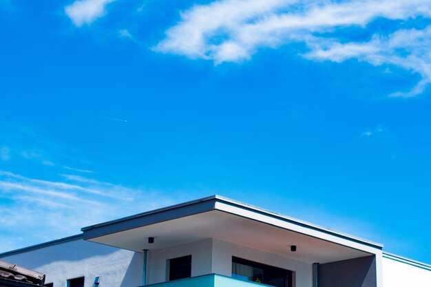 Low angle view of building against blue sky