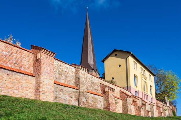 Low angle view of building against blue sky