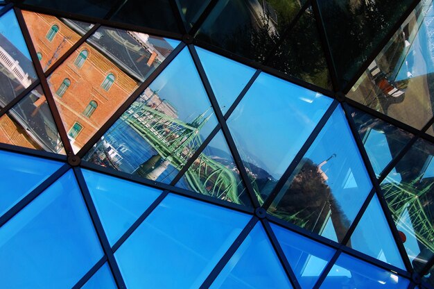 Low angle view of building against blue sky