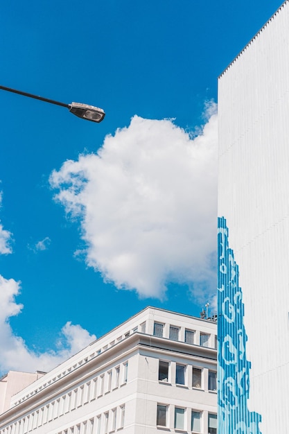 Low angle view of building against blue sky