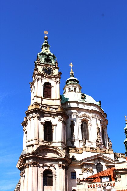 Low angle view of building against blue sky