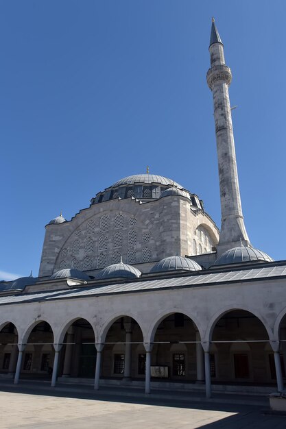 Low angle view of building against clear blue sky