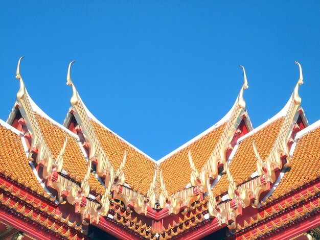 Low angle view of building against clear blue sky