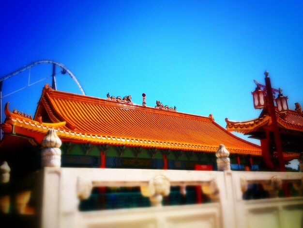 low angle view of building against clear blue sky