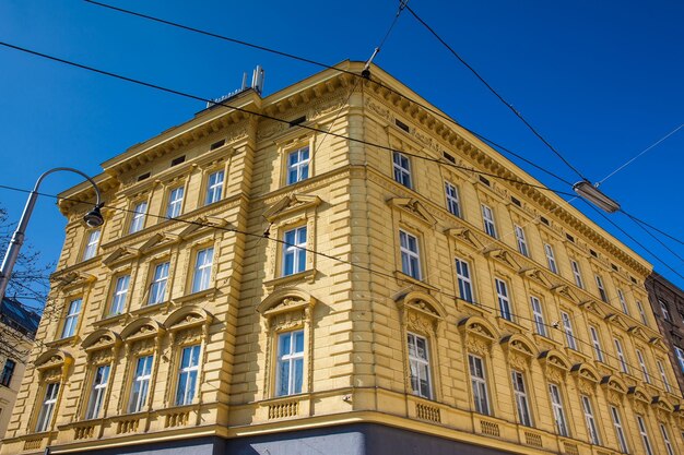 Low angle view of building against clear blue sky