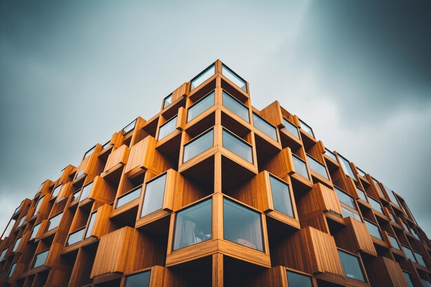 Foto vista ad angolo basso dell'edificio contro un cielo nuvoloso