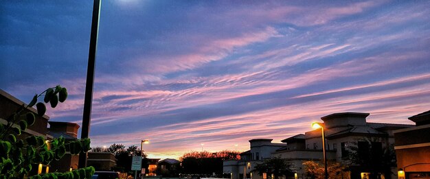 夕暮れの空に照らされた建物の低角度の景色