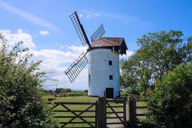 Low angle view of building old windmill in ashton somerset