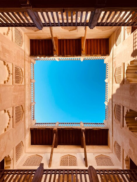 Foto vista a basso angolo degli edifici contro un cielo blu limpido