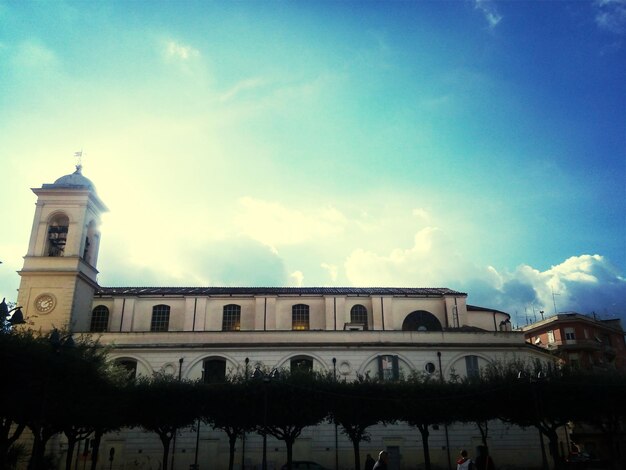 Low angle view of built structure against blue sky