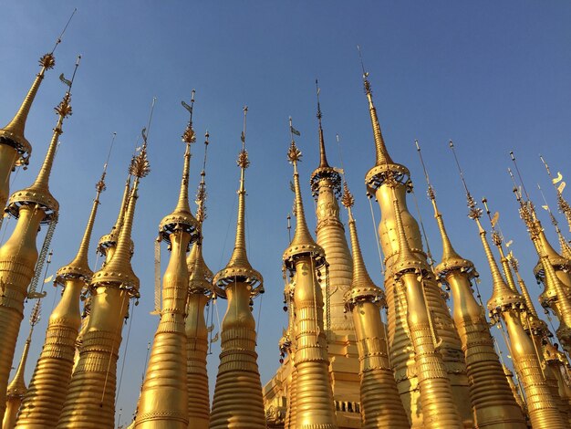 Low angle view of built structures against clear sky