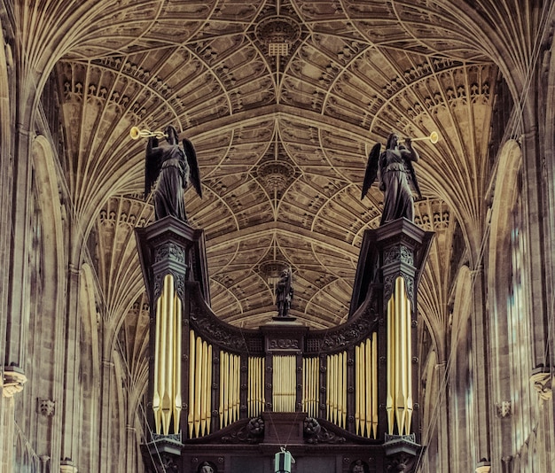 Low angle view of church ceiling