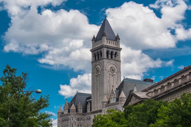 Low angle view of clock tower against sky