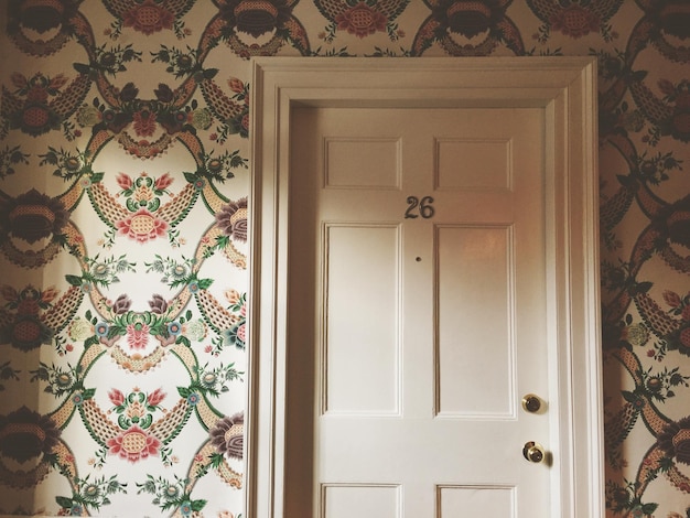 Low angle view of closed door at home