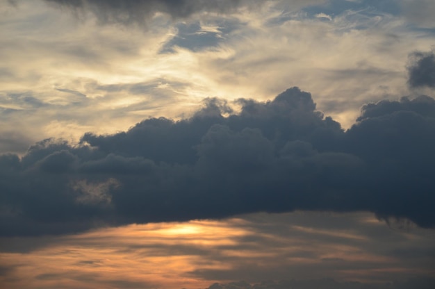 雲の多い景色の空の低角度の眺め