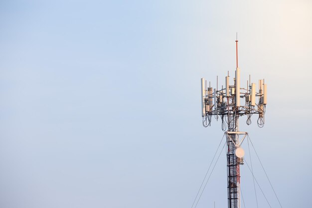 Low angle view of communications tower against sky