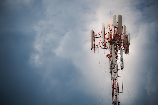 Low angle view of communications tower against sky