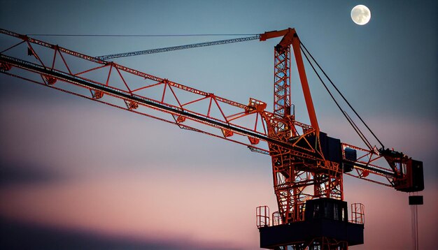 Low Angle View Of Crane Against Sky At Dusk