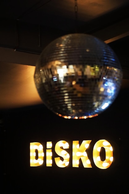 Low angle view of disco ball hanging