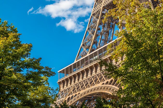 Low angle view of eiffel tower against blue sky