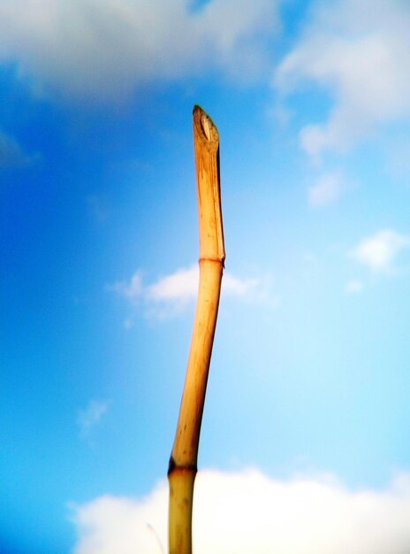 Low angle view of electricity pole against blue sky