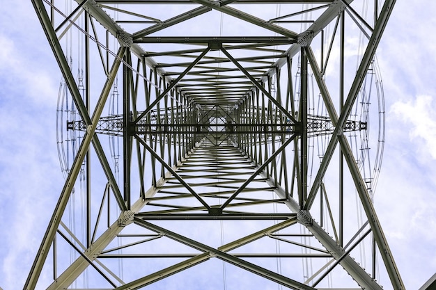 Foto vista a basso angolo del pilastro elettrico contro il cielo