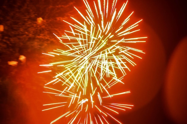 Foto vista a basso angolo dello spettacolo di fuochi d'artificio di notte