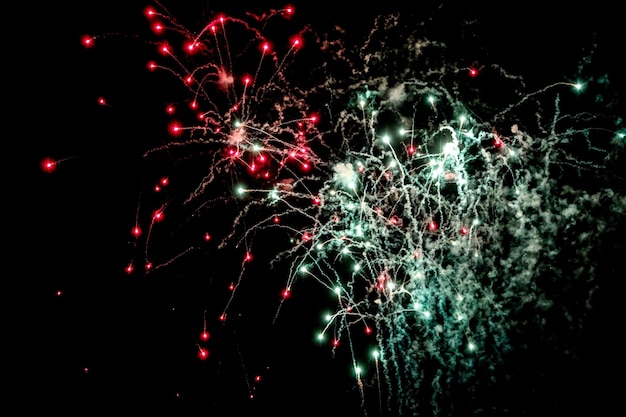 Foto vista a basso angolo dello spettacolo di fuochi d'artificio di notte