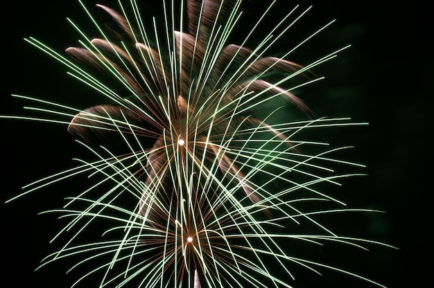 Foto vista a basso angolo di spettacolo di fuochi d'artificio di notte