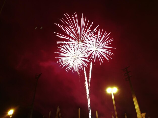 Low angle view of firework display at night