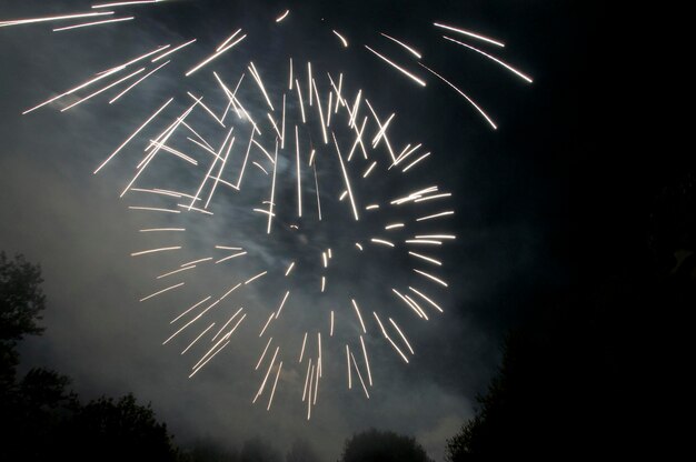 Low angle view of fireworks in sky at night