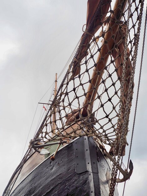 Low angle view of fishing net against sky